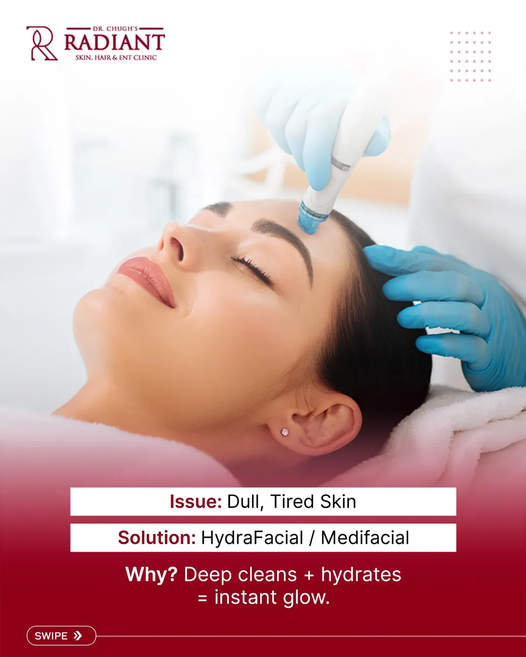 Medifacial treatment with device on skin